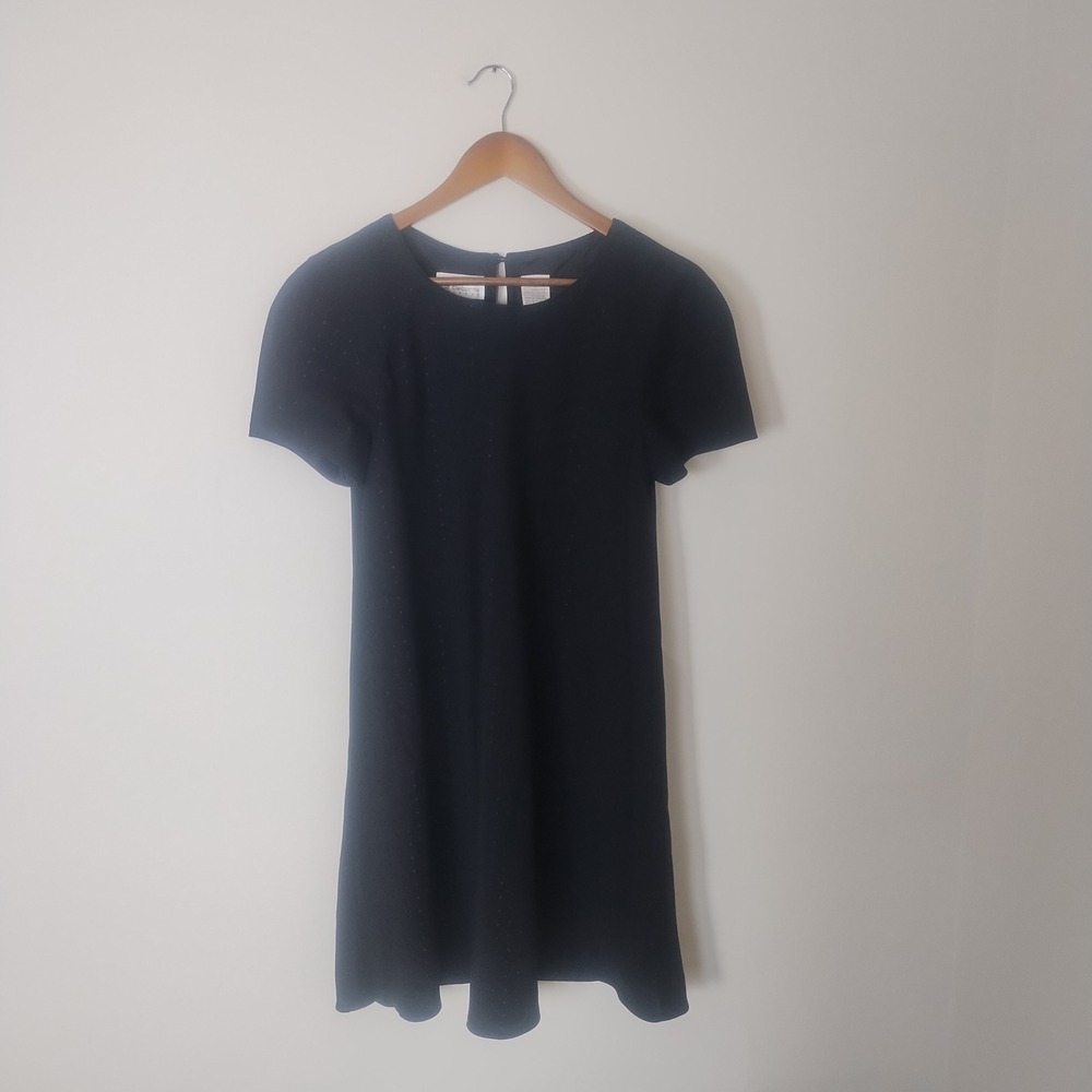 Vintage Liz Claiborne Polka Dot Shift Dress Women's 6 Black Short Sleeve 90s Mod